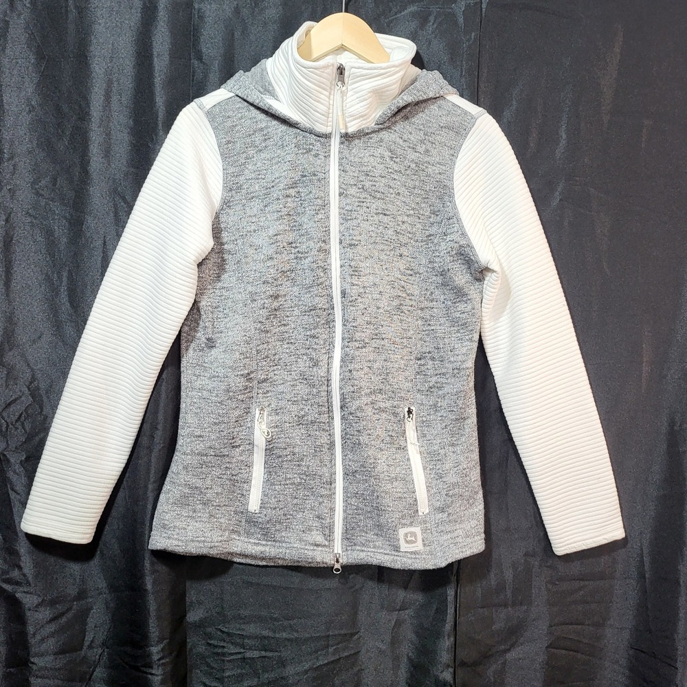 John Deere Womens Grey White Hybrid Full Zip Hoodie Jacket Size Medium Heathered